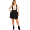 Agnes Orinda Women's Plus Size Button Up Flare Corduroy Suspender Elastic Back A-Line Mini Skirt - 3 of 4