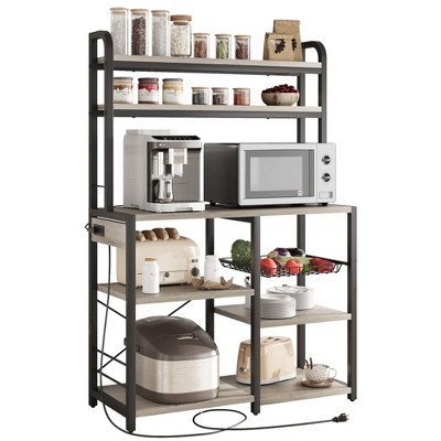 Kitchen Bakers Rack with Power Outlet, Microwave Oven Stand Kitchen Shelf
