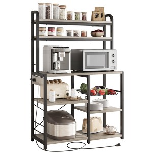 Kitchen Bakers Rack with Power Outlet, Microwave Oven Stand Kitchen Shelf - 1 of 4