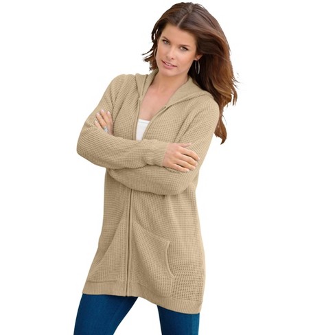 Roaman's Women's Plus Size Classic-length Thermal Hoodie, 4x - Sandy Beige  : Target