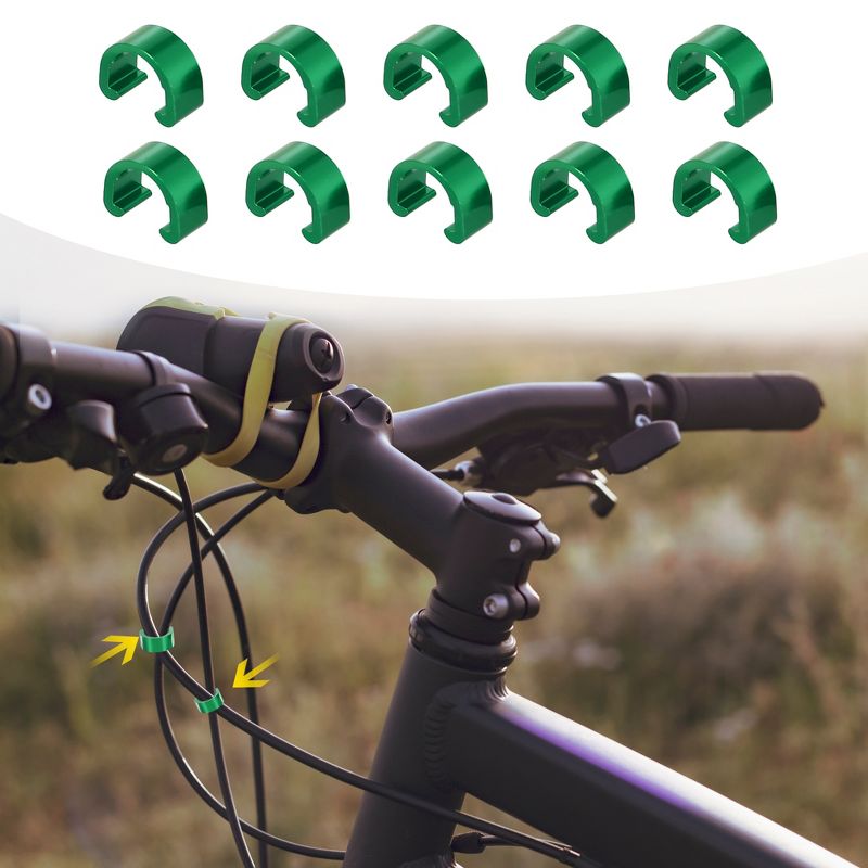 Unique Bargains Road Bicycle Bike MTB Brake Cable Derailleur Line Case C Shape Clips Green 10 Pcs, 2 of 7