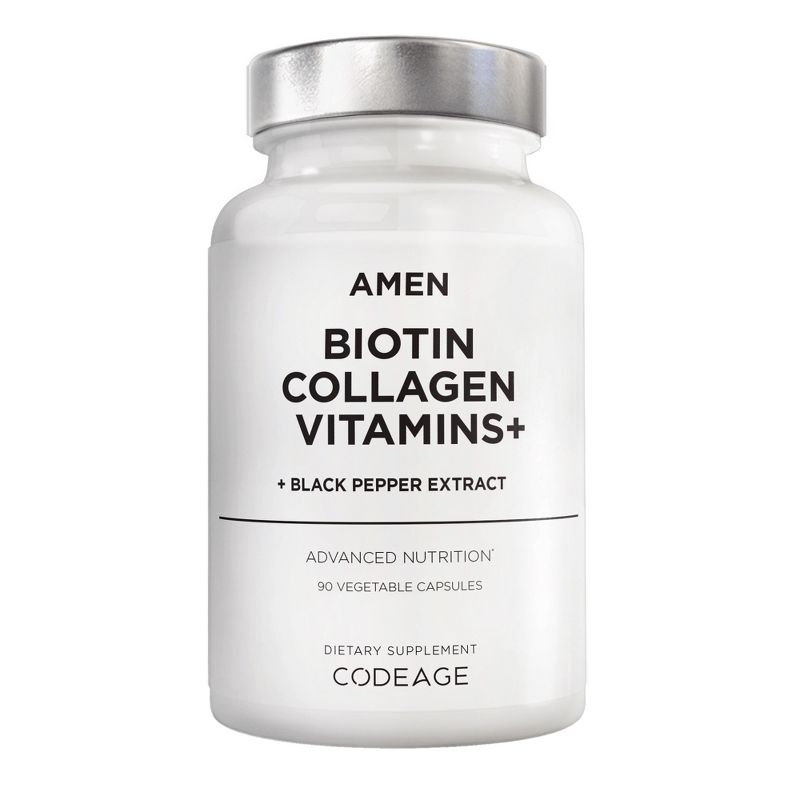 Amen Biotin Collagen Peptides, Vitamins C & E, Folate, Keratin, Hyaluronic Acid, Hair & Skin - 90ct, 1 of 10