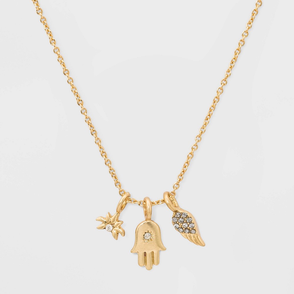 petiteHamsa and Wing and Leaf Charm Short Necklace - Gold, Women's was $14.99 now $10.49 (30.0% off)