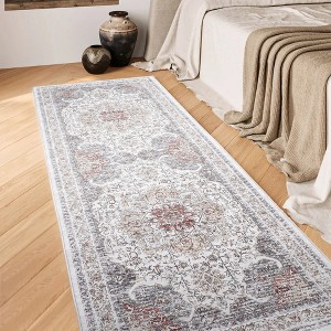 Washable Area Rug, Non-Slip Floral Carpet, Retro Floor Mat for Kitchen, Bathroom, Living Room, Bedroom, Entryway & Hallways - 1 of 4