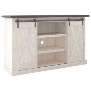 Signature Design by Ashley Dorrinson Medium TV Stand for TVs up to 63" Two-Tone: Farmhouse Media Console with Adjustable Shelves - 1 of 4
