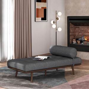 Chaise Lounge Mid-Century Modern with Button Tufted Cushion and Bolster Pillow for Living Room 64"-3irtyhousy - 1 of 4