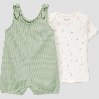 Carter's Just One You® Baby Girls' Waffle Floral Romper Set - Green