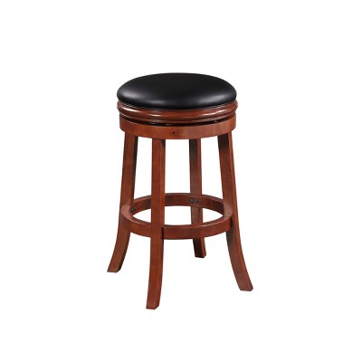 Cherry 30" Backless Swivel Wood Bar Stool with Leather Seat