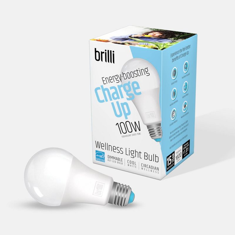 Brilli A21 100W Charge Up Energy-Boosting Dimmable LED Light Bulb White, 1 of 14