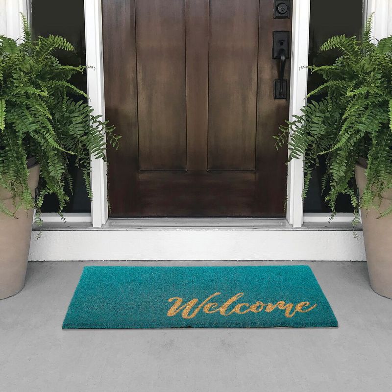 mDesign Entryway Doormat with Natural Fibers Decorative Script, 2 of 7