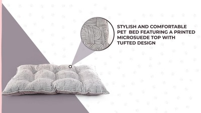 Gray Printed Microsuede Tufted Pet Mat with Plush Bottom
