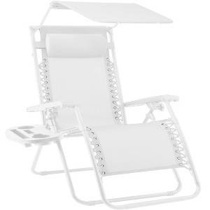 Best Choice Products Folding Zero Gravity Recliner Patio Lounge Chair w/ Canopy Shade, Headrest, Tray - 1 of 4