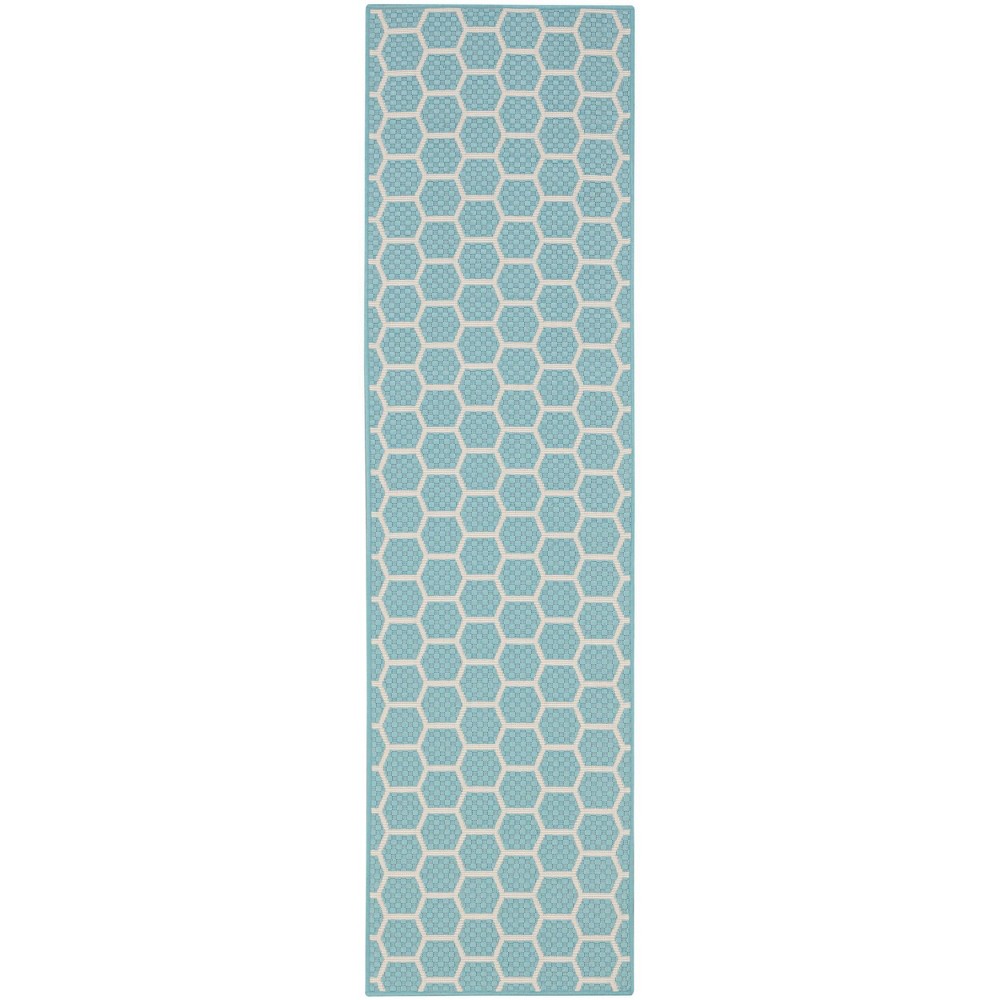 Photos - Doormat Nourison 2'2"x8' Reversible Basics Woven Indoor/Outdoor Runner Rug Aqua Bl 