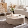 Modern Drum-Style Round Coffee Table with Marble Texture Pattern, No-Assembly Accent Table for Living Room or Apartment – The Pop Home - 3 of 4