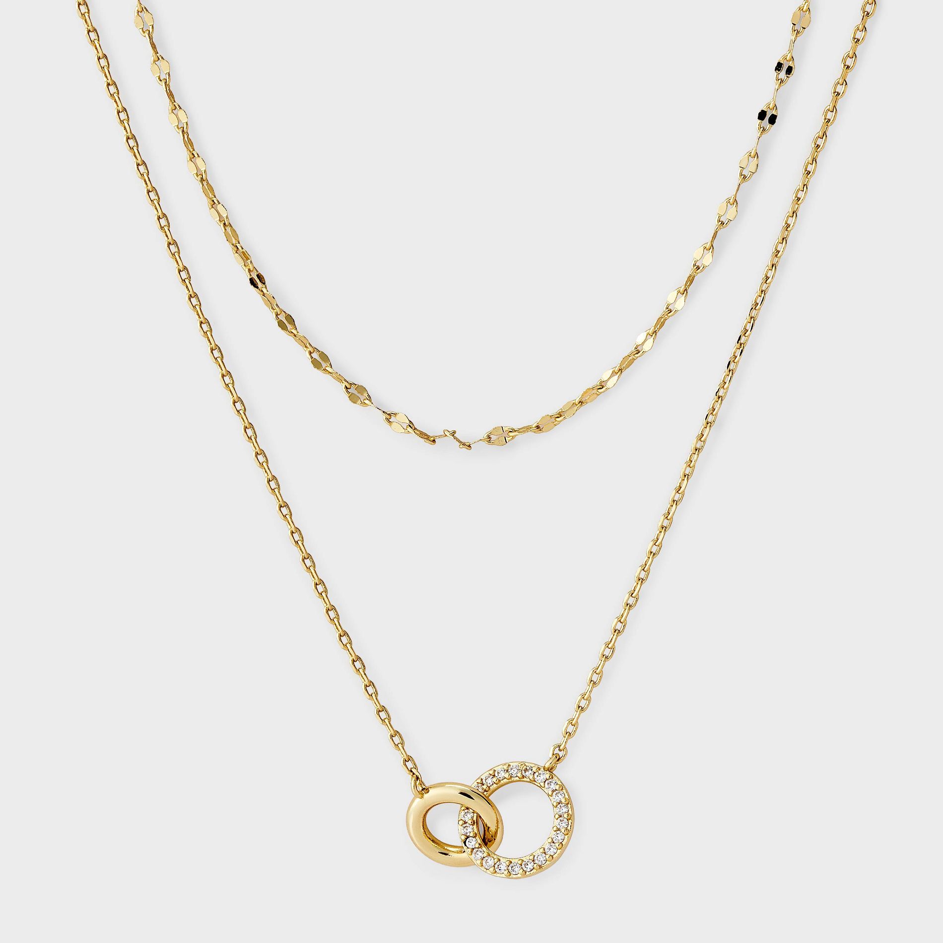 14k Gold Dipped Intertwined Polished & Pave Circles Multi-Strand Necklace - A New Day™ Gold