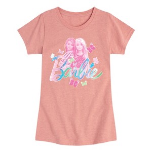 Girls' - Barbie - Tie Dye Butterfly Logo Fitted Short Sleeve Graphic T-Shirt - 1 of 3