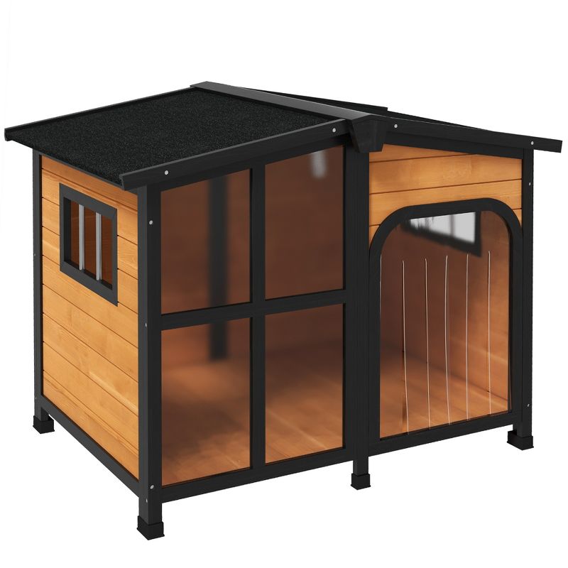 PawHut Cabin-Style Wooden Dog House for Large Dogs Outside with Openable Roof & Giant Window, Big Dog House Outdoor & Indoor, Dog Furniture, 1 of 7