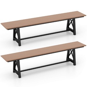 Costway 1/2 PCS Patio 72 " Extra Long Bench Outdoor Long Chair for 4 Weatherproof HDPE Seat Brown - 1 of 4