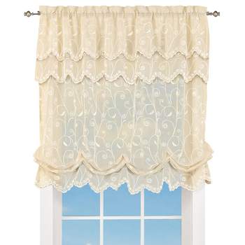 Collections Etc Sheer Scroll Balloon Curtain Shade, Single Panel,