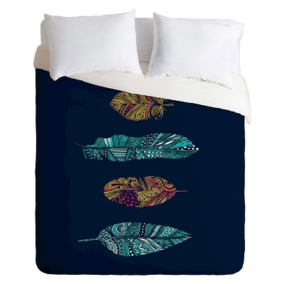 Stephanie Corfee Doodle Feather ColleCountion Duvet Queen Navy - Deny Designs