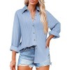 Zeagoo Womens Button Down Shirts Long Sleeve Dress Shirt Textured Collared Work Blouse Dressy Casual Tops with Pocket - 3 of 4
