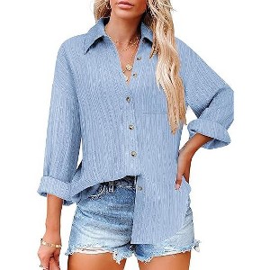 Zeagoo Womens Button Down Shirts Long Sleeve Dress Shirt Textured Collared Work Blouse Dressy Casual Tops with Pocket - 1 of 4