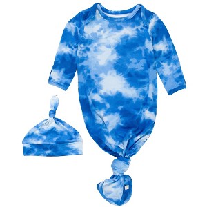 RuggedButts SoftSnooze Newborn Boys Ruffle Knotted Sleep Gown & Hat Set - 1 of 4