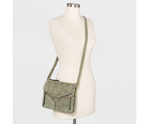 VR NYC Laser Cut Flap Crossbody Bag - Green Olive