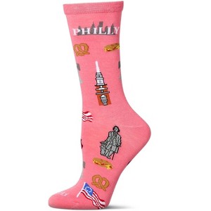 Memoi Women's Philly Themed Rayon Blend Novelty Crew Sock Pink Lemonade 9-11 - 1 of 4