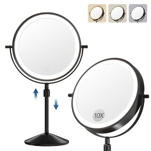 Makeup Mirror,360° Rotatable Height Adjustable Double Sided Mirror, 1x/10x True HD Magnifier,3 Colors,Adjustable Brightness - 1 of 4