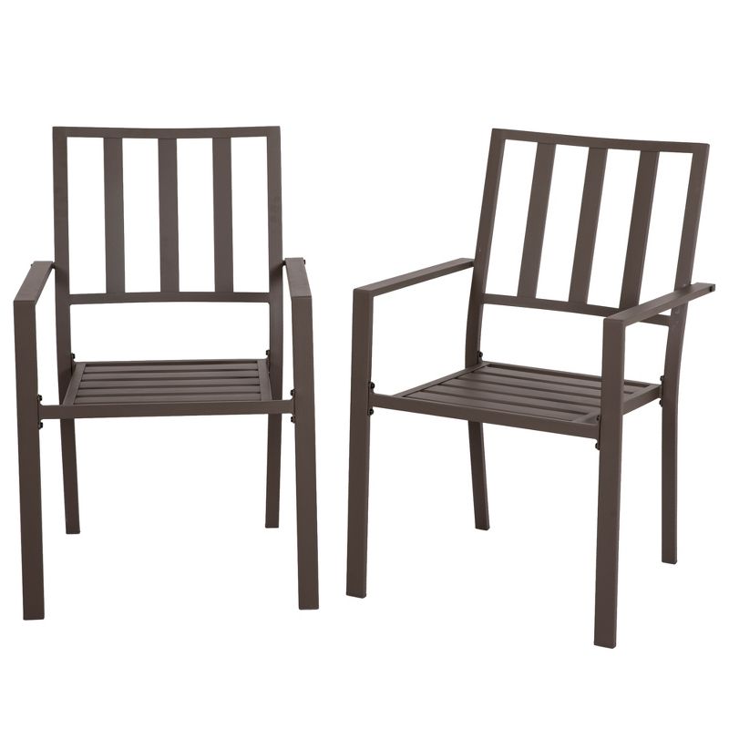 Outsunny Slatted Design Patio Dining Chairs, Set of 2 Stackable Garden Chairs, Dark Brown, 4 of 7