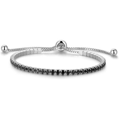 Sterling Silver Birthstone Tennis Bracelet, 2.5mm Adjustable 9 Inch Bolo Bracelet, Birthday Gift for Women Mom Wife