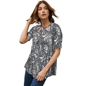 Jessica London Women's Plus Size Stretch Knit Cutout Swing Tunic - 1 of 4