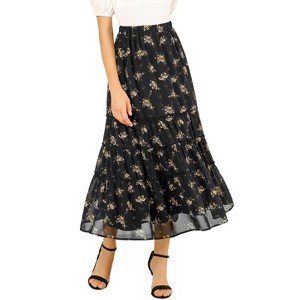 INSPIRE CHIC Women's Floral Elastic Waist Tiered Ruffle Boho Midi Skirts - 1 of 4