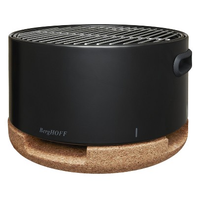 Compact Black Charcoal Tabletop Grill with Cork Lid