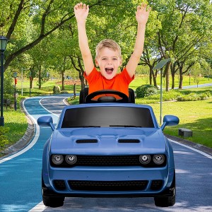 Ride On Car for Kids, 12V Dodge Challenger Car, Battery Powered Electric Vehicle, Toddler Ride On Toy with Remote Control, Music, LED Lights - 1 of 4