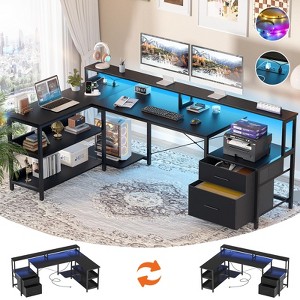 Aheaplus L-Shaped Computer Desk with Drawers and Monitor Shelf - 1 of 4