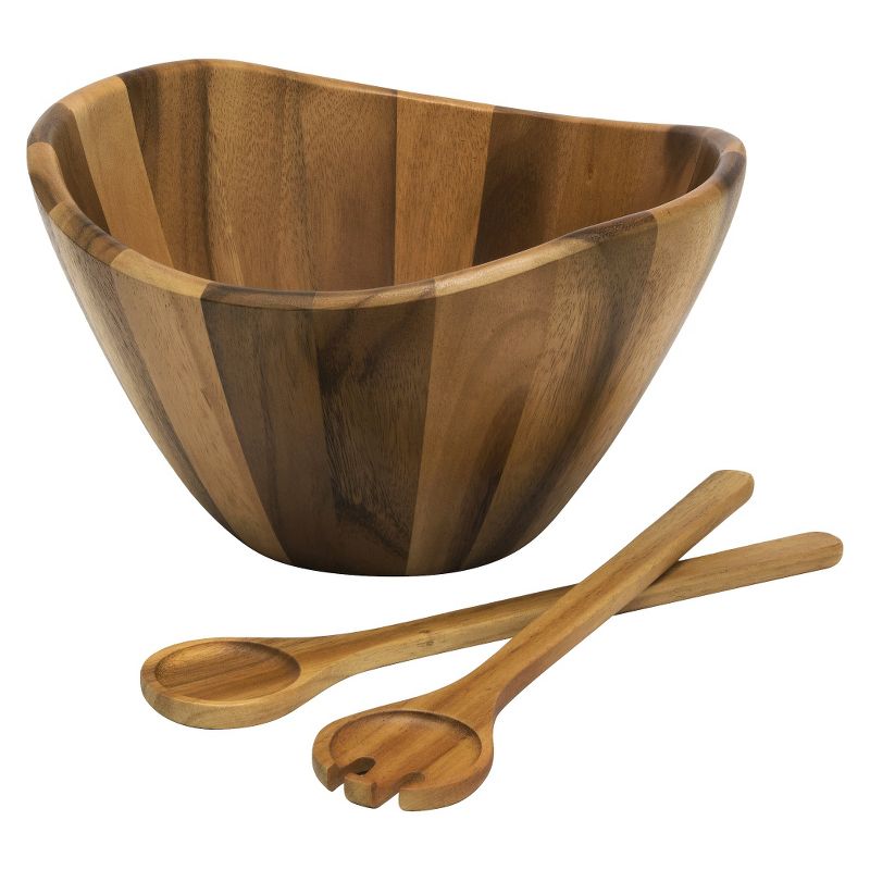 Lipper International Large Acacia Wave Bowl with Salad Servers, 1 of 6