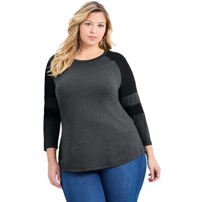 Avenue Women's Plus Size Splice Sleeve Color Top