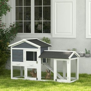 Resenkos Rabbit Hutch, Duck Cage Hutch,Rabbit Coop, 58" Wooden Rabbit Hutch with Run, Removable Tray, Asphalt Roof, Lockable Doors and Ramp, Gray - 1 of 4