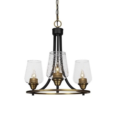 Toltec Lighting Paramount 3 - Light Chandelier in  Matte Black/Brass with 5" Clear Bubble Shade