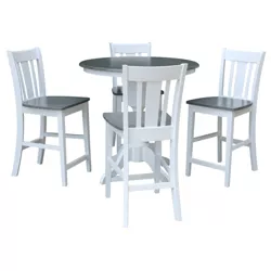 36" Round Counter Height Dining Sets with 4 San Remo Stools White/Heather Gray - International Concepts