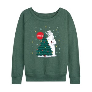 Women's - Coca-Cola - Christmas Tree Lightweight French Terry Wide Neck Long Sleeve Graphic Shirt - 1 of 4