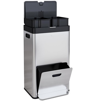 Large Kicthen Trash Can for Small Spaces, 14.8 Gal Stainless Steel Garbage Can