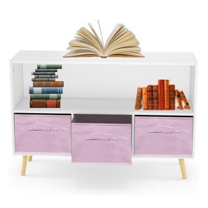 Toy Storage Organizer Bookshelf with Storage with 3 Collapsible Fabric Drawers and Pine Legs - 1 of 4