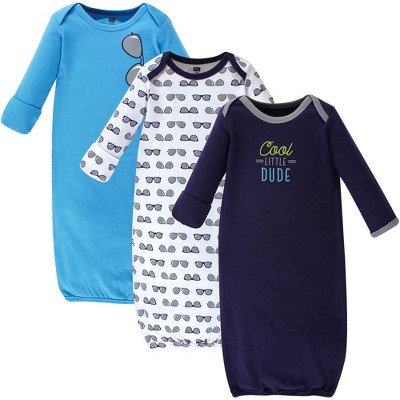 Hudson Baby Infant Boy Cotton Long-Sleeve Gowns 3pk, Cool Little Dude, 0-6 Months