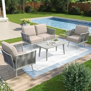 Captiva Designs Outdoor Patio Rope Rattan Furniture Conversation Sets with Coffee Table - 1 of 4
