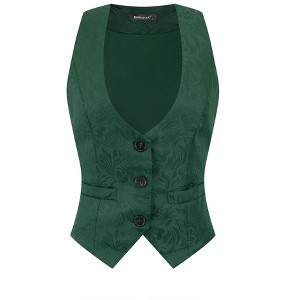 INSPIRE CHIC Women's Vintage Waistcoat Button Up Steampunk Jacquard Sleeveless Suit Vest - 1 of 4