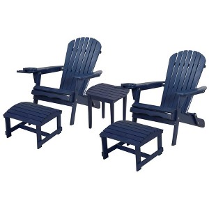 Jiallo Foldable Adirondack Chair with cup holder Conversation Set, 2 Foldable Adirondack Chairs with cup holders with Ottoman and 1 End Table - 1 of 4