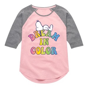 Girls' - Peanuts - Dream In Color Shirt Tail Raglan Graphic T-shirt - 1 of 4